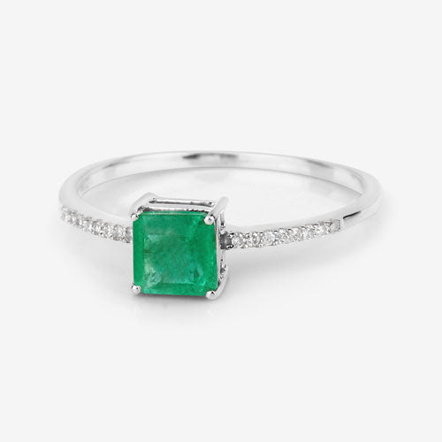 0.64 Carat Genuine Zambian Emerald and White Diamond 14K White Gold Ring Bids.com
