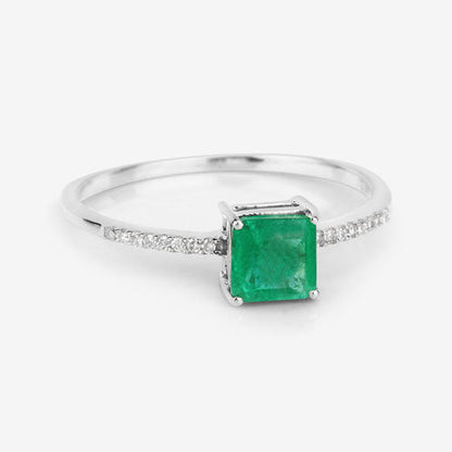 0.64 Carat Genuine Zambian Emerald and White Diamond 14K White Gold Ring Bids.com