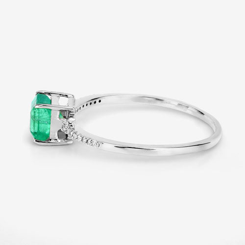 0.64 Carat Genuine Zambian Emerald and White Diamond 14K White Gold Ring Bids.com