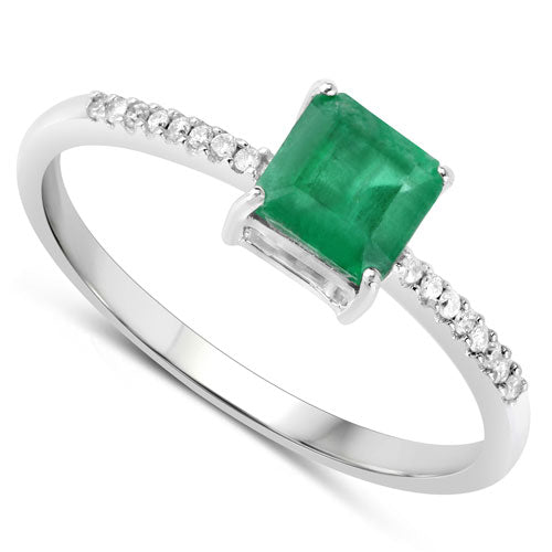 0.64 Carat Genuine Zambian Emerald and White Diamond 14K White Gold Ring Bids.com