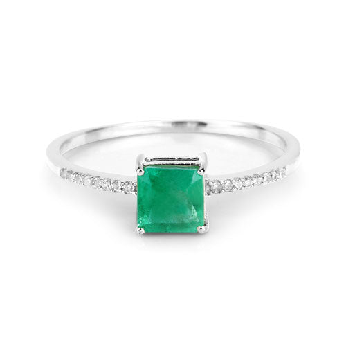 0.64 Carat Genuine Zambian Emerald and White Diamond 14K White Gold Ring Bids.com