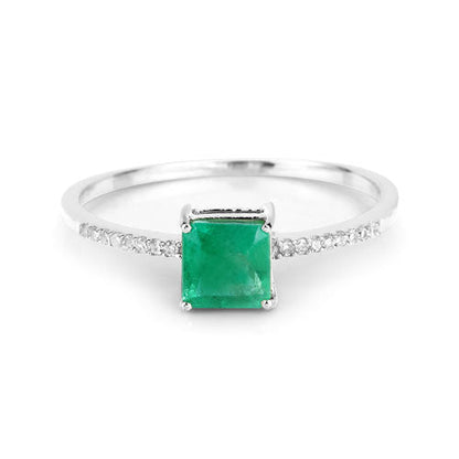 0.64 Carat Genuine Zambian Emerald and White Diamond 14K White Gold Ring Bids.com