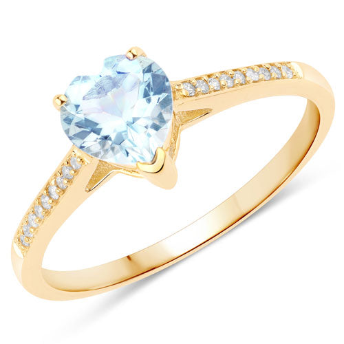 0.65 Carat Genuine Aquamarine and White Diamond 14K Yellow Gold Ring Bids.com