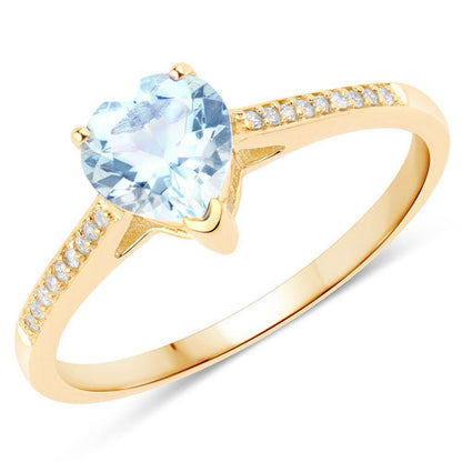 0.65 Carat Genuine Aquamarine and White Diamond 14K Yellow Gold Ring Bids.com