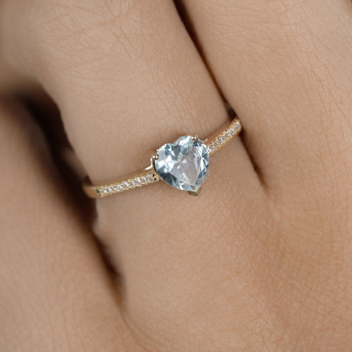 0.65 Carat Genuine Aquamarine and White Diamond 14K Yellow Gold Ring Bids.com