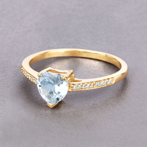 0.65 Carat Genuine Aquamarine and White Diamond 14K Yellow Gold Ring Bids.com