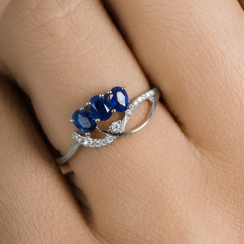 0.65 Carat Genuine Blue Sapphire and White Diamond 14K White Gold Ring Bids.com