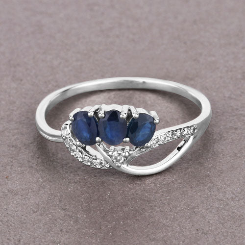 0.65 Carat Genuine Blue Sapphire and White Diamond 14K White Gold Ring Bids.com