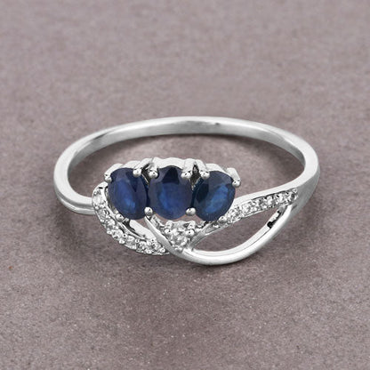 0.65 Carat Genuine Blue Sapphire and White Diamond 14K White Gold Ring Bids.com
