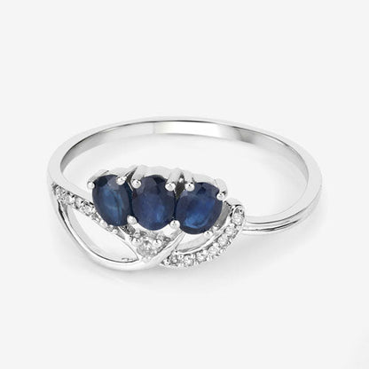 0.65 Carat Genuine Blue Sapphire and White Diamond 14K White Gold Ring Bids.com