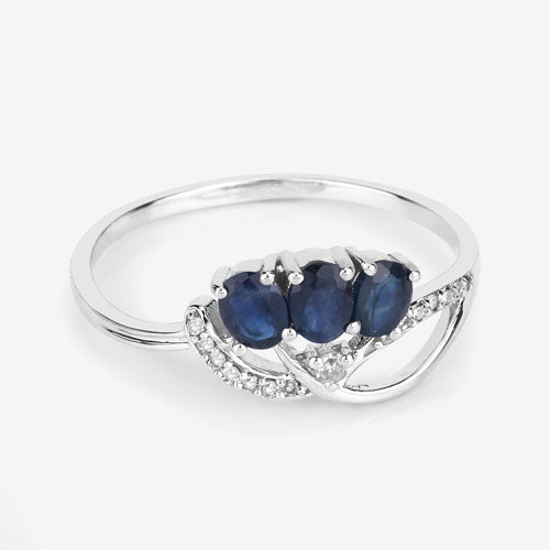 0.65 Carat Genuine Blue Sapphire and White Diamond 14K White Gold Ring Bids.com