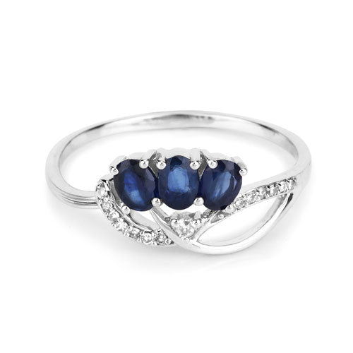 0.65 Carat Genuine Blue Sapphire and White Diamond 14K White Gold Ring Bids.com