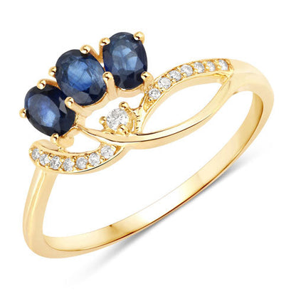 0.65 Carat Genuine Blue Sapphire and White Diamond 14K Yellow Gold Ring Bids.com