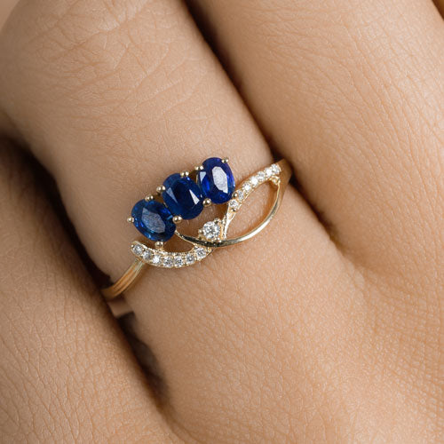 0.65 Carat Genuine Blue Sapphire and White Diamond 14K Yellow Gold Ring Bids.com
