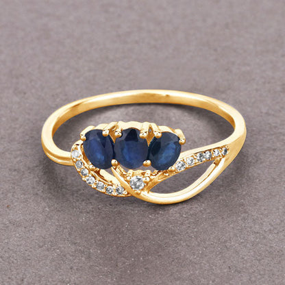 0.65 Carat Genuine Blue Sapphire and White Diamond 14K Yellow Gold Ring Bids.com