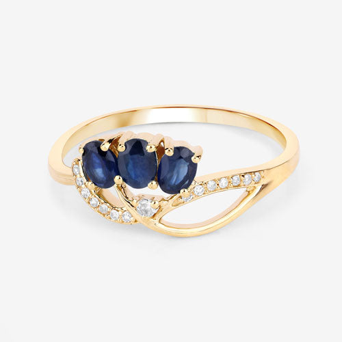 0.65 Carat Genuine Blue Sapphire and White Diamond 14K Yellow Gold Ring Bids.com