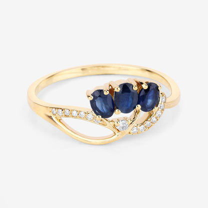0.65 Carat Genuine Blue Sapphire and White Diamond 14K Yellow Gold Ring Bids.com