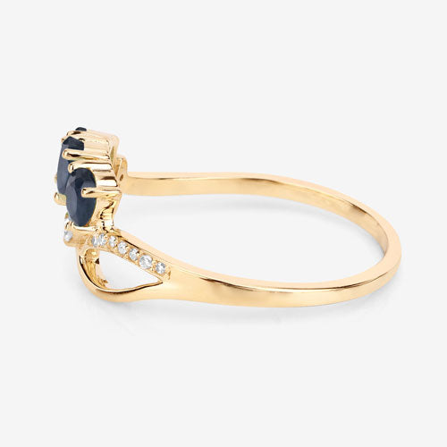 0.65 Carat Genuine Blue Sapphire and White Diamond 14K Yellow Gold Ring Bids.com