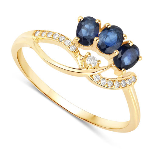 0.65 Carat Genuine Blue Sapphire and White Diamond 14K Yellow Gold Ring Bids.com