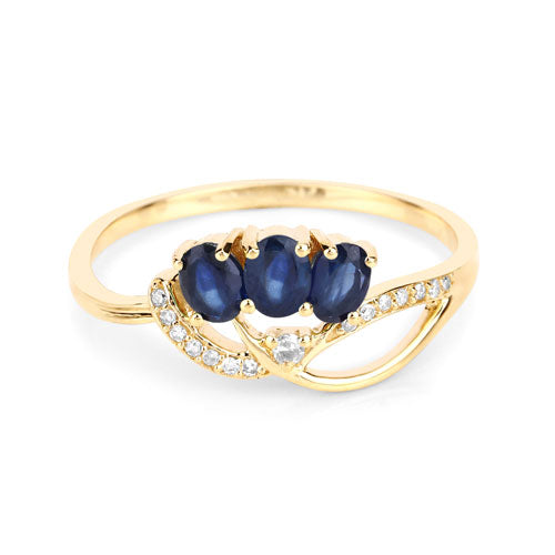 0.65 Carat Genuine Blue Sapphire and White Diamond 14K Yellow Gold Ring Bids.com