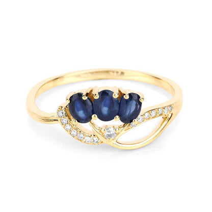 0.65 Carat Genuine Blue Sapphire and White Diamond 14K Yellow Gold Ring Bids.com