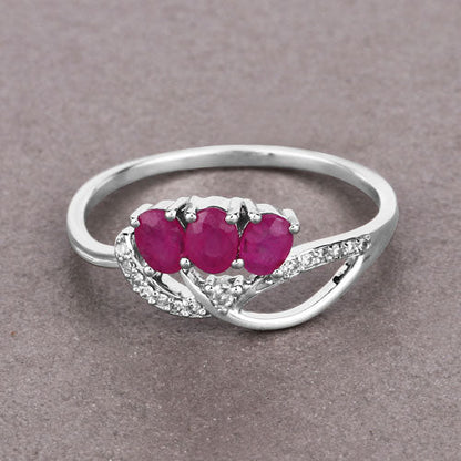 0.71 Carat Genuine Ruby and White Diamond 14K White Gold Ring Bids.com
