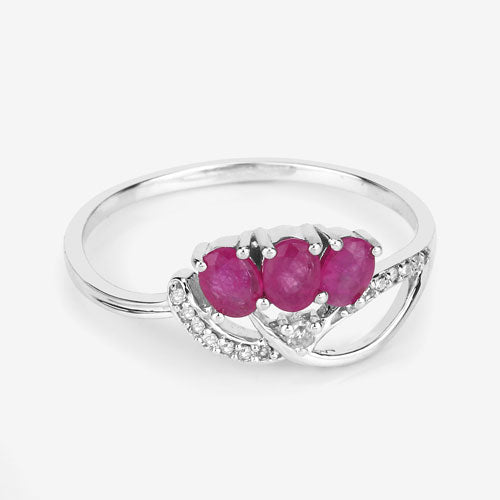 0.71 Carat Genuine Ruby and White Diamond 14K White Gold Ring Bids.com
