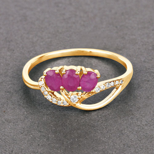0.71 Carat Genuine Ruby and White Diamond 14K Yellow Gold Ring Bids.com