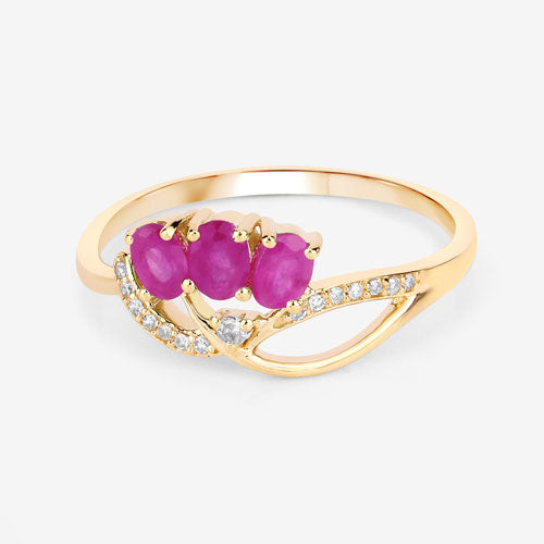 0.71 Carat Genuine Ruby and White Diamond 14K Yellow Gold Ring Bids.com