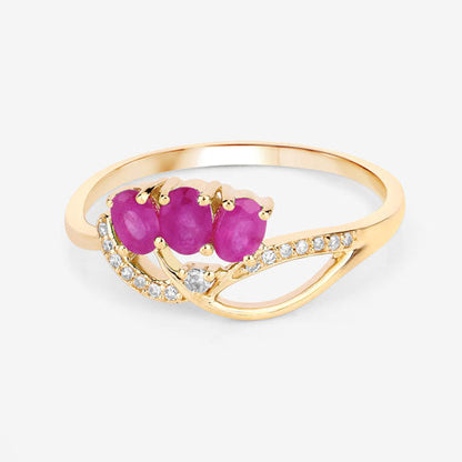 0.71 Carat Genuine Ruby and White Diamond 14K Yellow Gold Ring Bids.com
