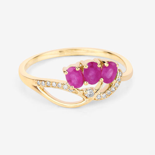 0.71 Carat Genuine Ruby and White Diamond 14K Yellow Gold Ring Bids.com