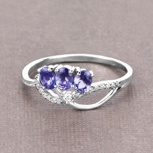 0.56 Carat Genuine Tanzanite and White Diamond 14K White Gold Ring Bids.com
