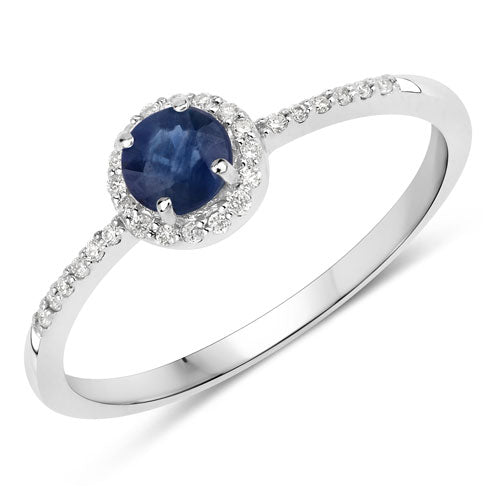 0.38 Carat Genuine Blue Sapphire and White Diamond 14K White Gold Ring Bids.com