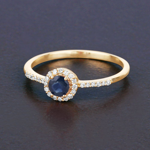 0.38 Carat Genuine Blue Sapphire and White Diamond 14K Yellow Gold Ring Bids.com