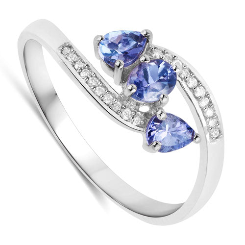 0.51 Carat Genuine Tanzanite and White Diamond 14K White Gold Ring Bids.com
