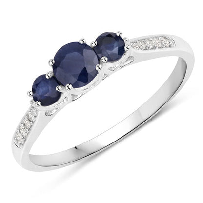 0.56 Carat Genuine Blue Sapphire and White Diamond 14K White Gold Ring Bids.com