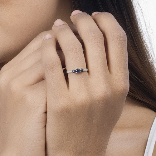 0.56 Carat Genuine Blue Sapphire and White Diamond 14K White Gold Ring Bids.com