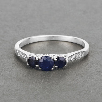 0.56 Carat Genuine Blue Sapphire and White Diamond 14K White Gold Ring Bids.com