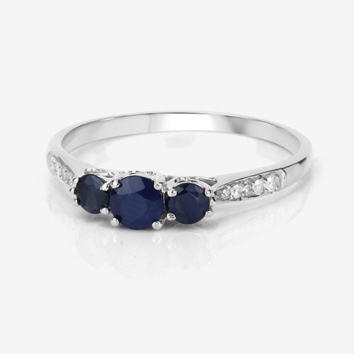 0.56 Carat Genuine Blue Sapphire and White Diamond 14K White Gold Ring Bids.com