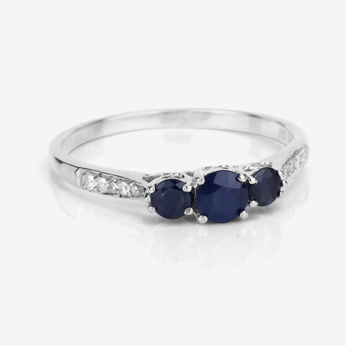 0.56 Carat Genuine Blue Sapphire and White Diamond 14K White Gold Ring Bids.com