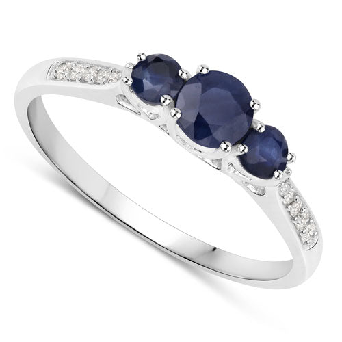 0.56 Carat Genuine Blue Sapphire and White Diamond 14K White Gold Ring Bids.com