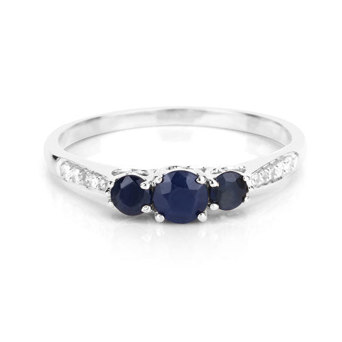 0.56 Carat Genuine Blue Sapphire and White Diamond 14K White Gold Ring Bids.com