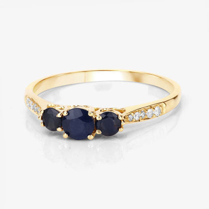 0.56 Carat Genuine Blue Sapphire and White Diamond 14K Yellow Gold Ring Bids.com