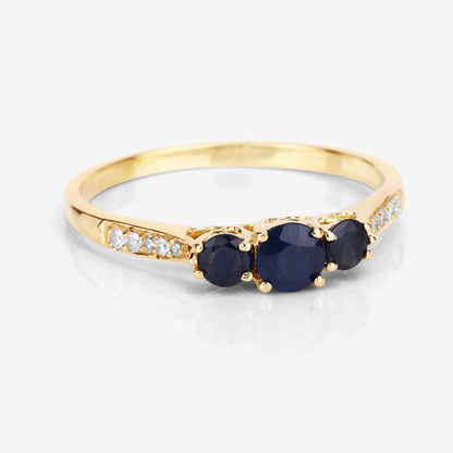 0.56 Carat Genuine Blue Sapphire and White Diamond 14K Yellow Gold Ring Bids.com