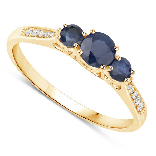 0.56 Carat Genuine Blue Sapphire and White Diamond 14K Yellow Gold Ring Bids.com