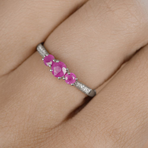 0.61 Carat Genuine Ruby and White Diamond 14K White Gold Ring Bids.com