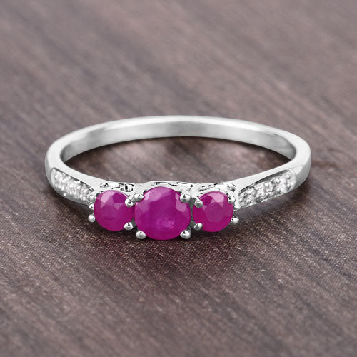 0.61 Carat Genuine Ruby and White Diamond 14K White Gold Ring Bids.com
