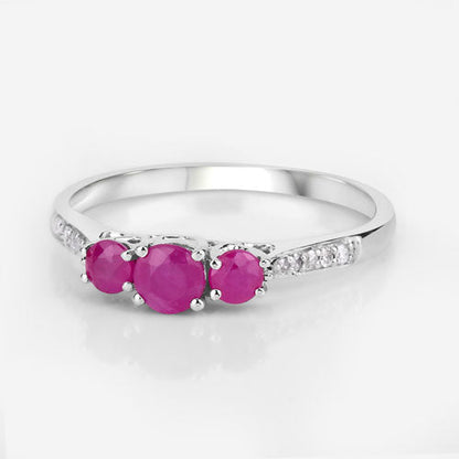 0.61 Carat Genuine Ruby and White Diamond 14K White Gold Ring Bids.com