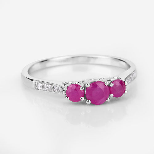0.61 Carat Genuine Ruby and White Diamond 14K White Gold Ring Bids.com