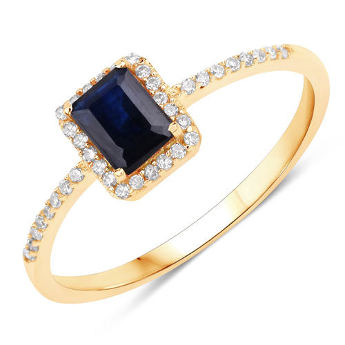 0.60 Carat Genuine Blue Sapphire and White Diamond 14K Yellow Gold Ring Bids.com